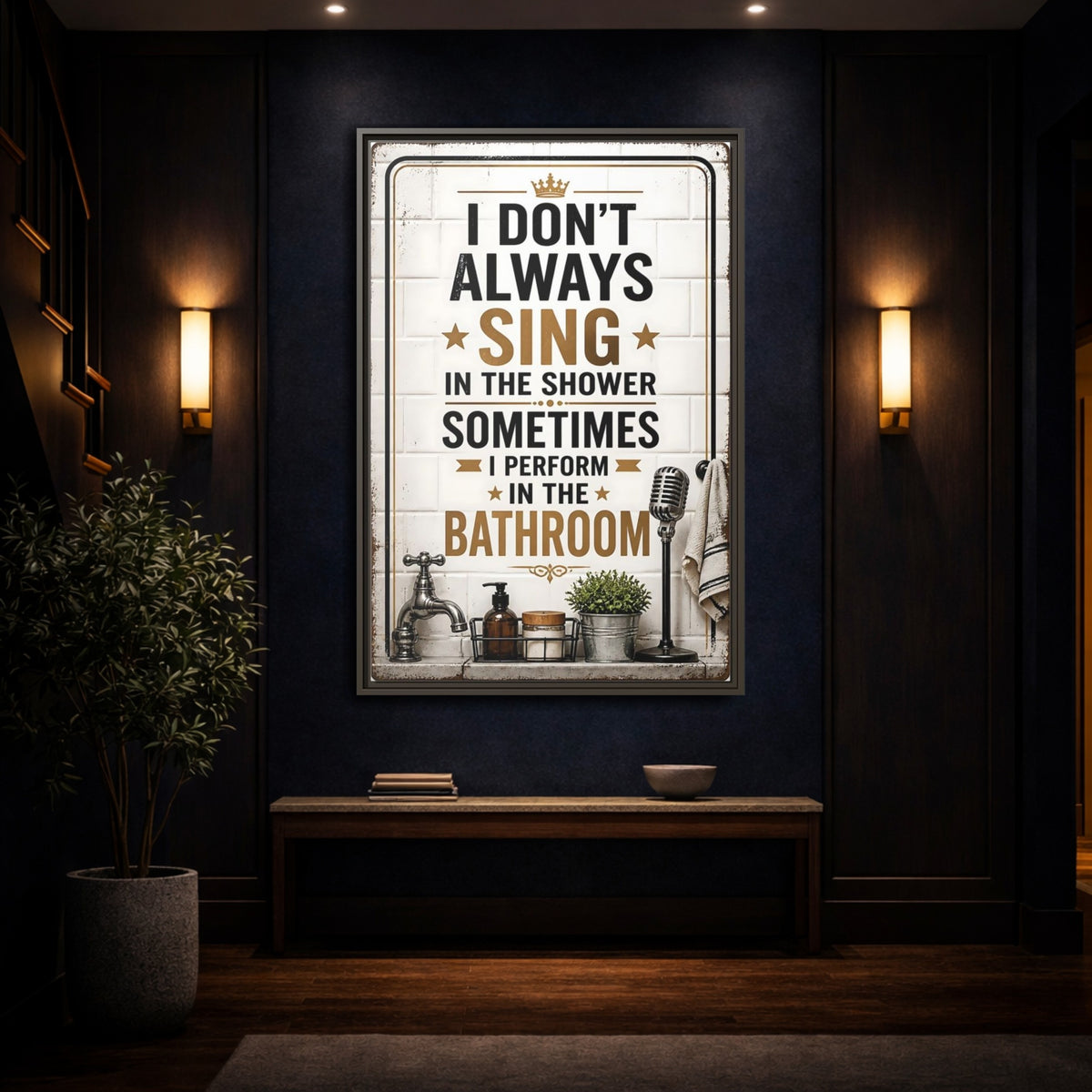 Mockup 4. Bathroom Quote Sign shown as framed canvas print