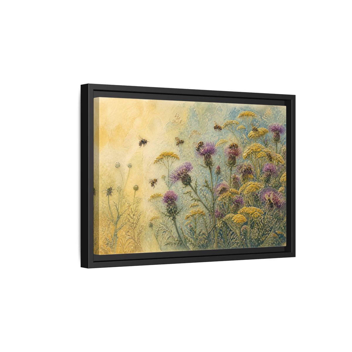 Side Mockup 6. Bees In Nature Meadow shown as framed canvas print