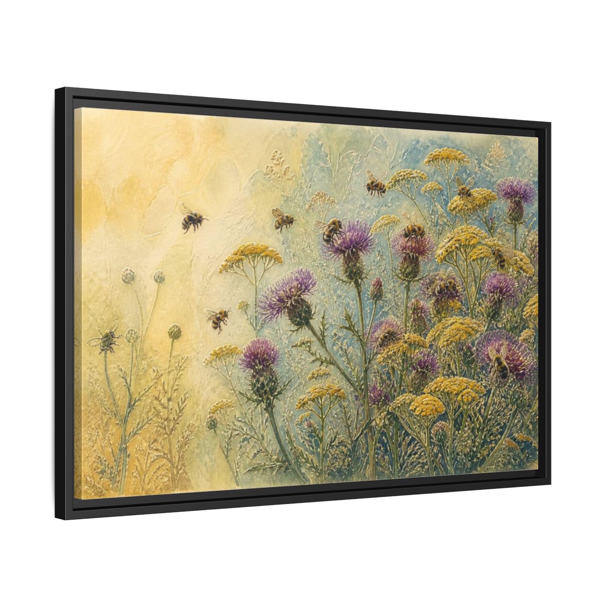 Side Mockup 14. Bees In Nature Meadow shown as framed canvas print