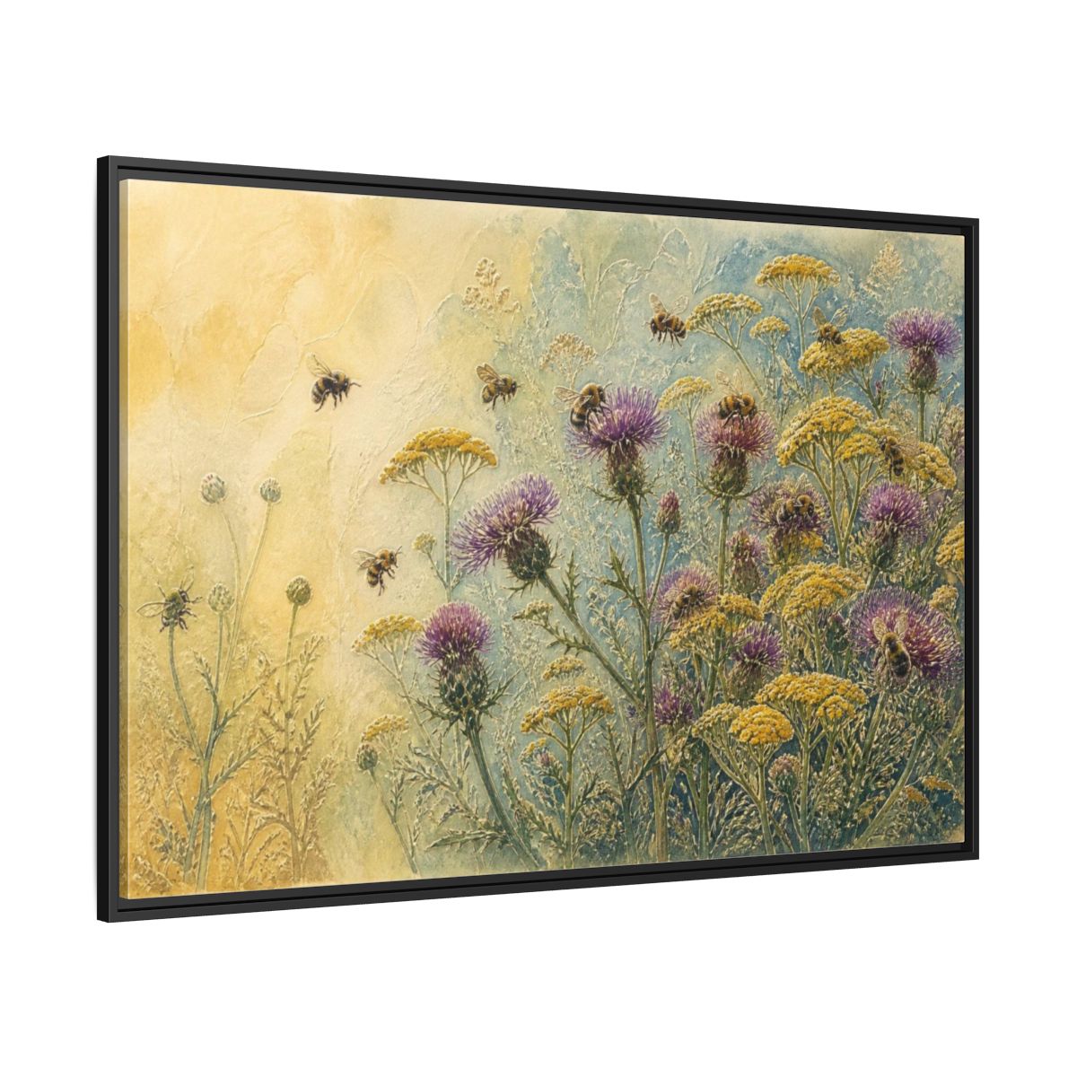 Side Mockup 12. Bees In Nature Meadow shown as framed canvas print