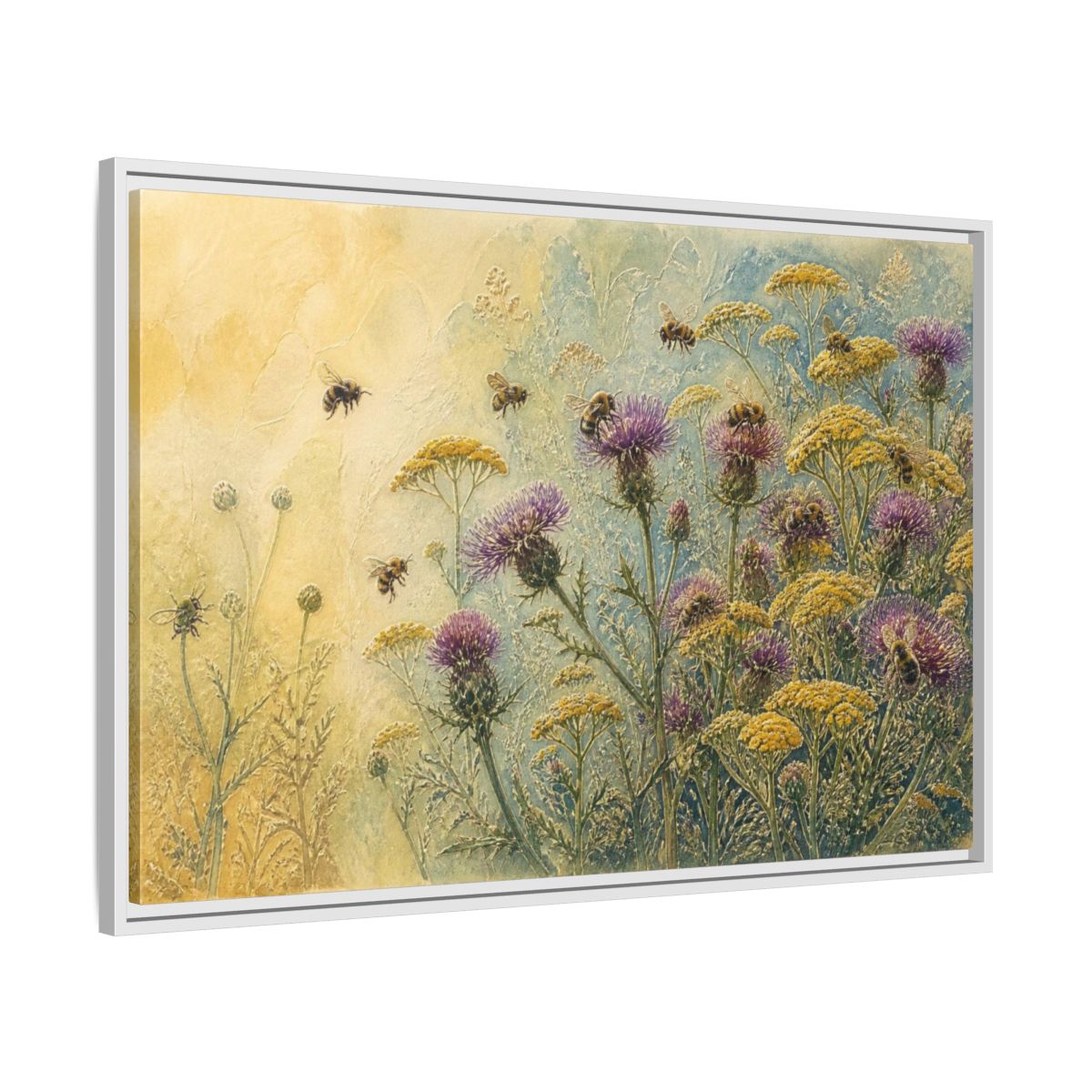 Side Mockup 9. Bees In Nature Meadow shown as framed canvas print