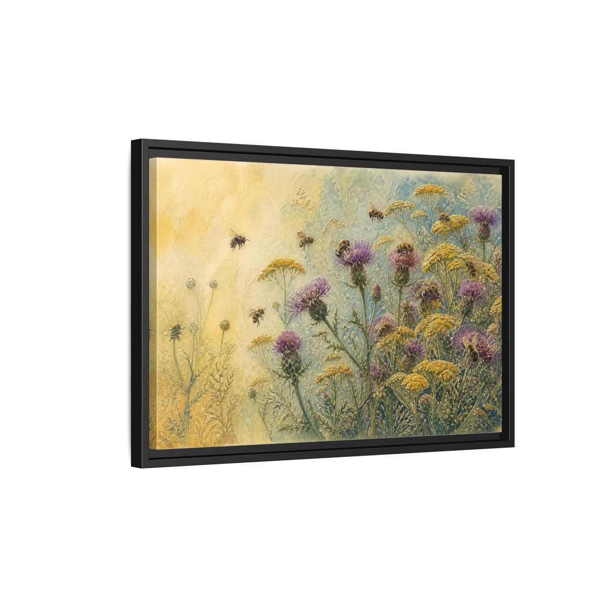 Side Mockup 3. Bees In Nature Meadow shown as framed canvas print