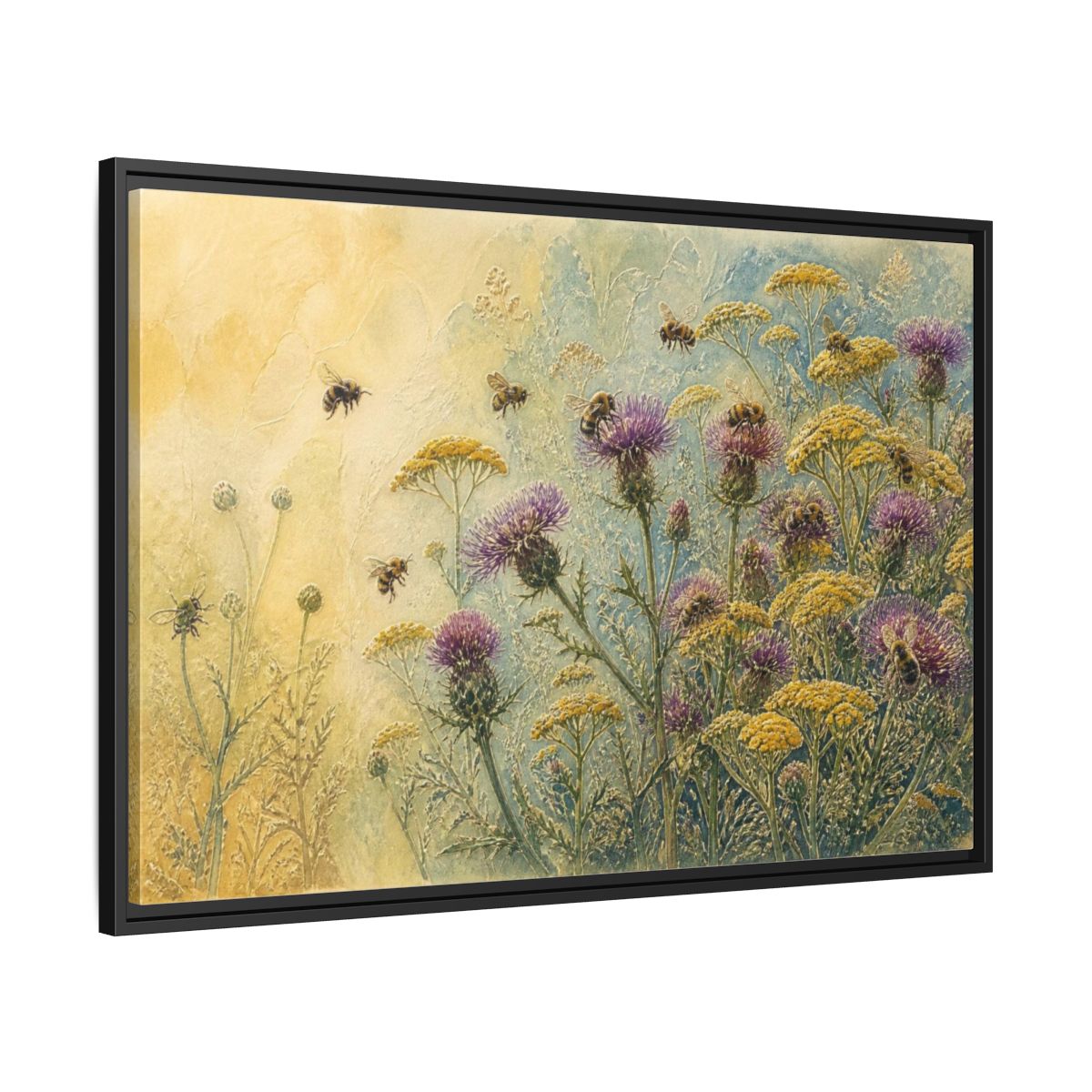 Side Mockup 13. Bees In Nature Meadow shown as framed canvas print