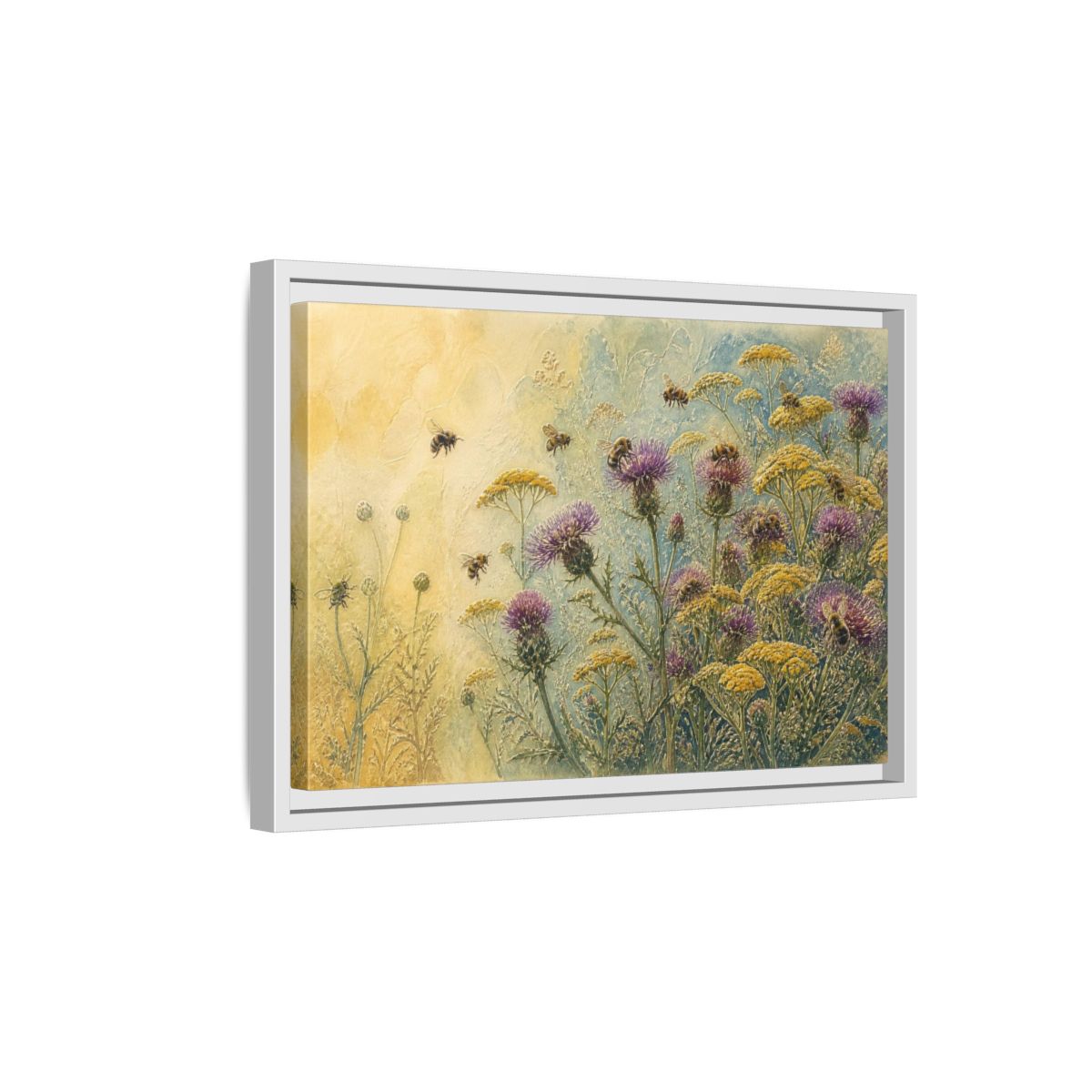 Side Mockup 4. Bees In Nature Meadow shown as framed canvas print