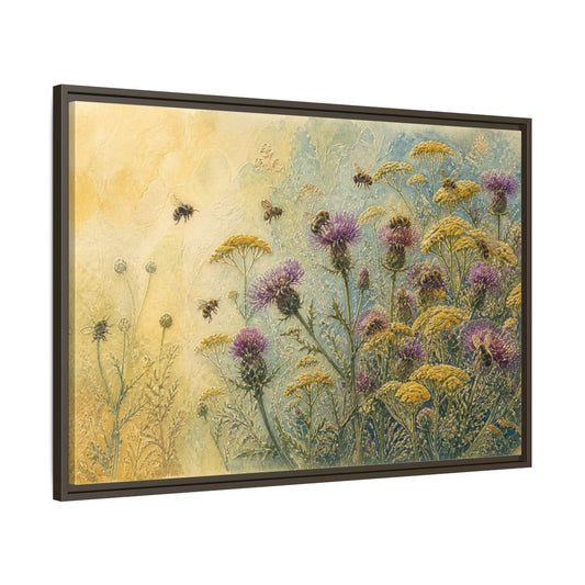 Main Mockup. Bees In Nature Meadow shown as framed canvas print