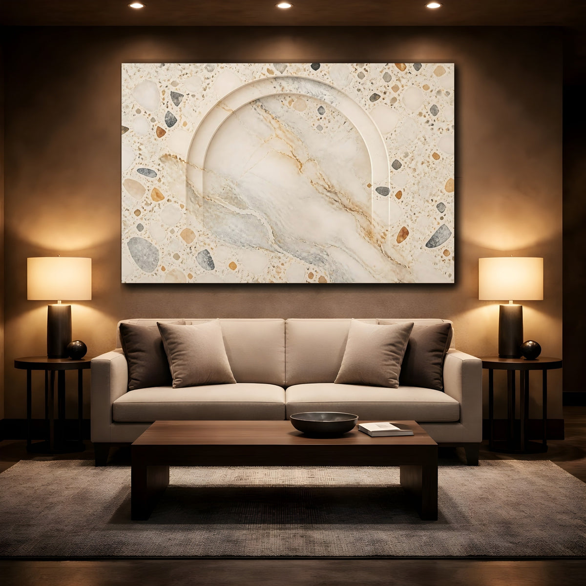 Mockup 2. Beige Terrazzo Arch shown as canvas print