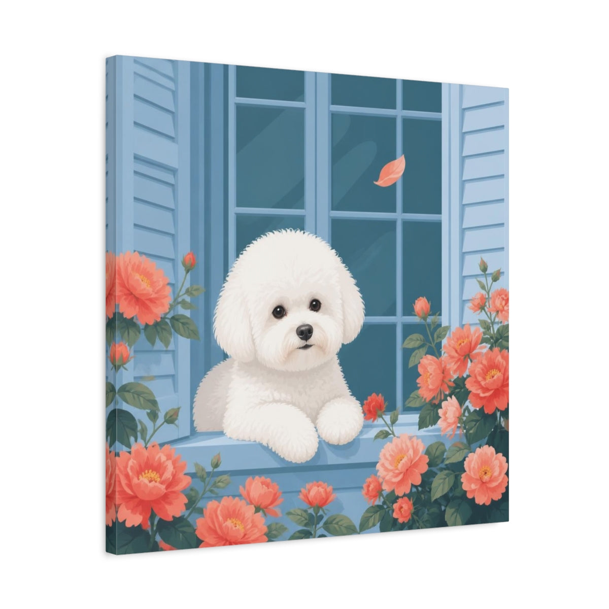 Side Mockup 4. Bichon Pet At Window shown as canvas print