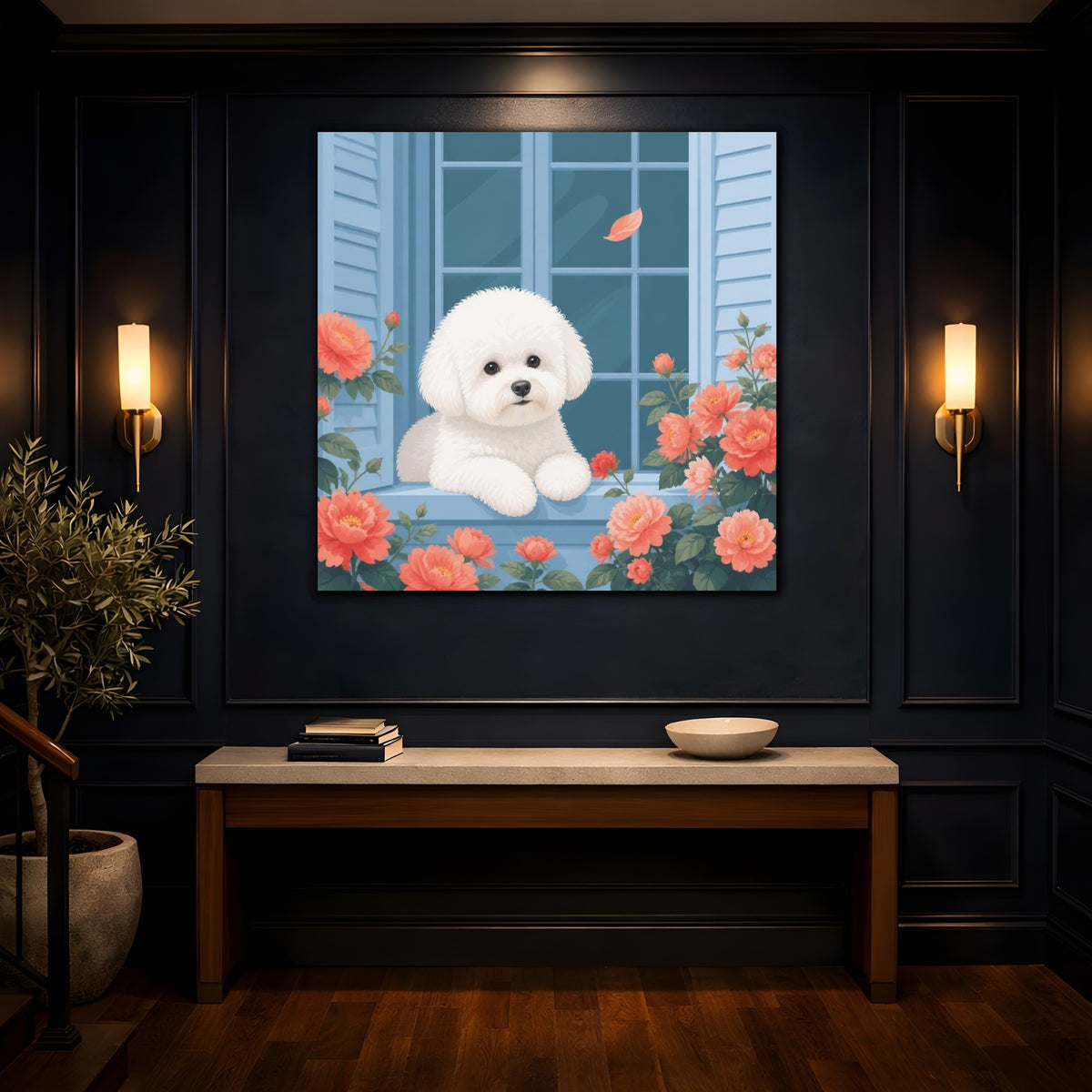 Mockup 4. Bichon Pet At Window shown as canvas print