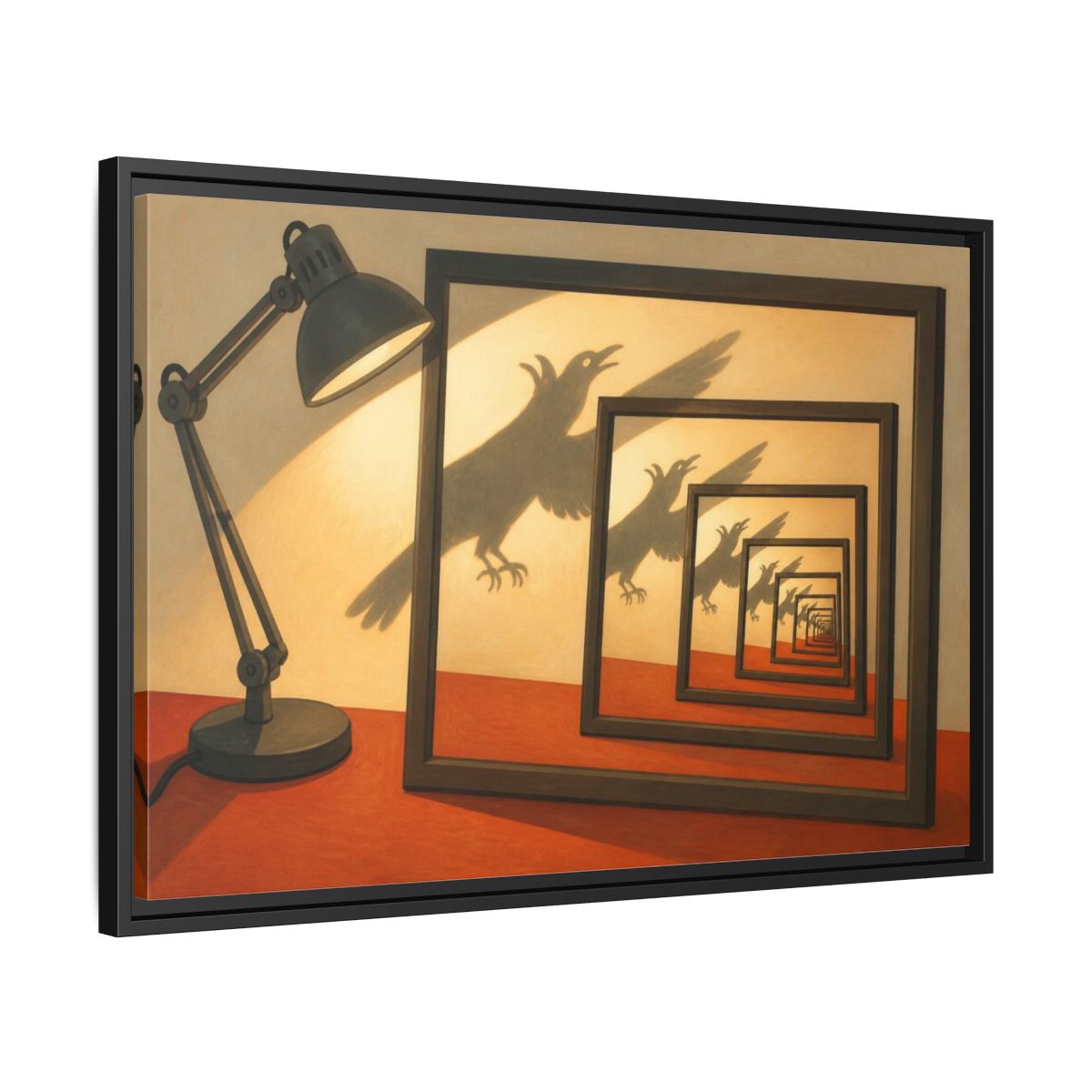 Side Mockup 14. Bird Shadow Illusion shown as framed canvas print