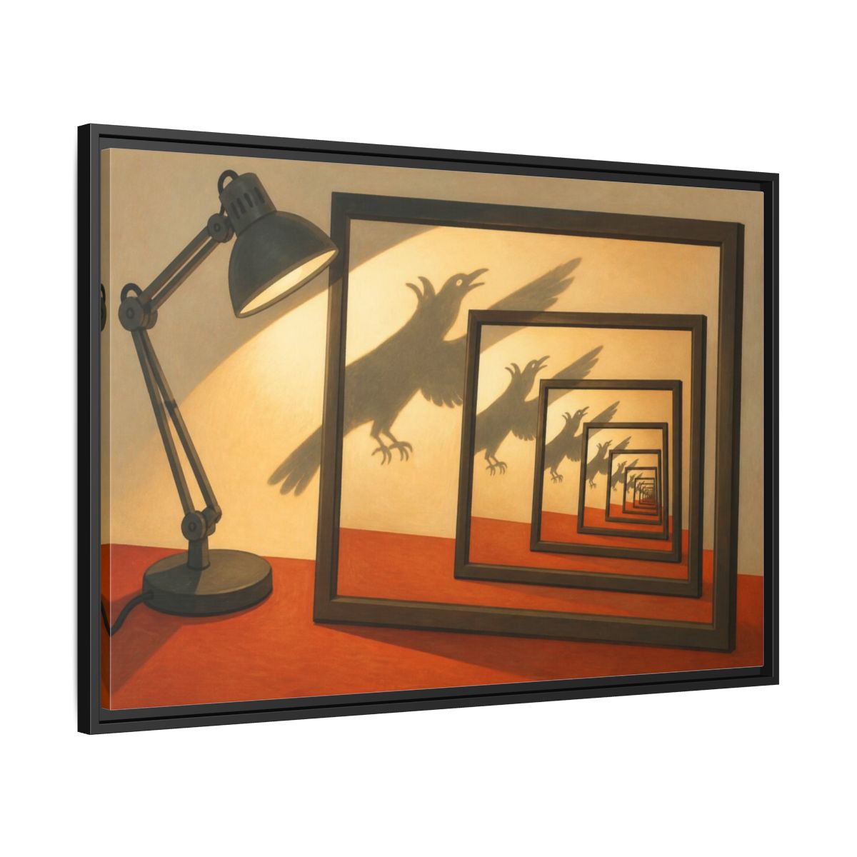 Side Mockup 13. Bird Shadow Illusion shown as framed canvas print