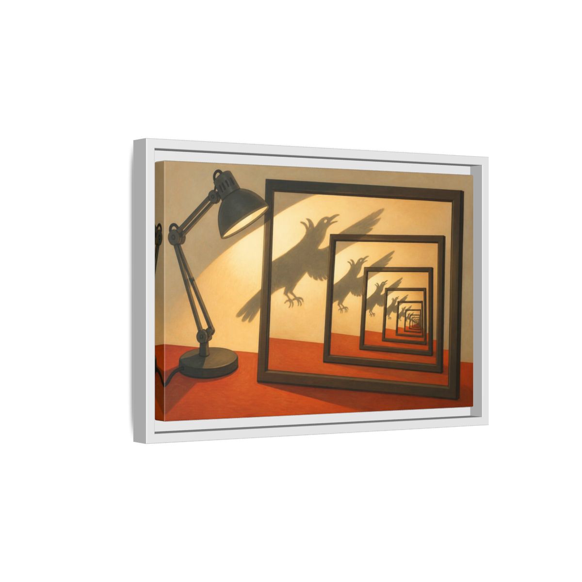 Side Mockup 4. Bird Shadow Illusion shown as framed canvas print