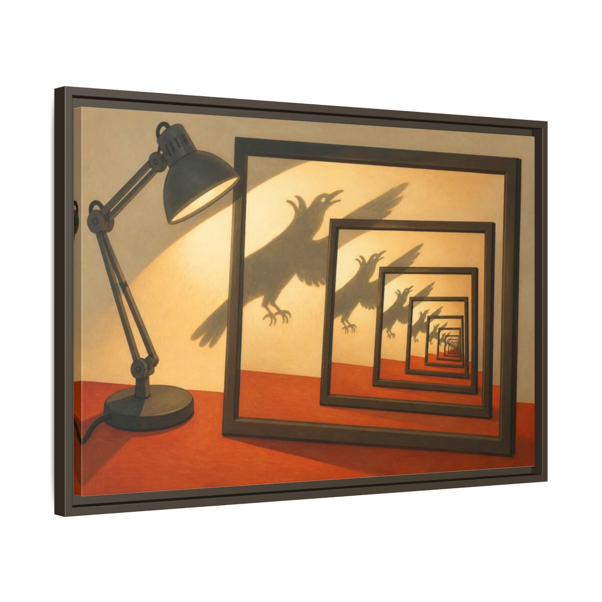 Side Mockup 11. Bird Shadow Illusion shown as framed canvas print