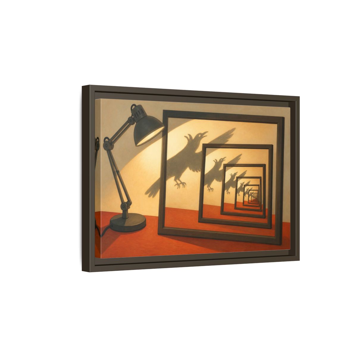 Side Mockup 5. Bird Shadow Illusion shown as framed canvas print