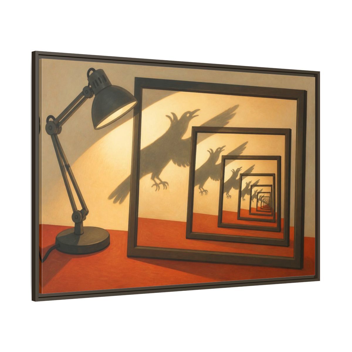Side Mockup 8. Bird Shadow Illusion shown as framed canvas print