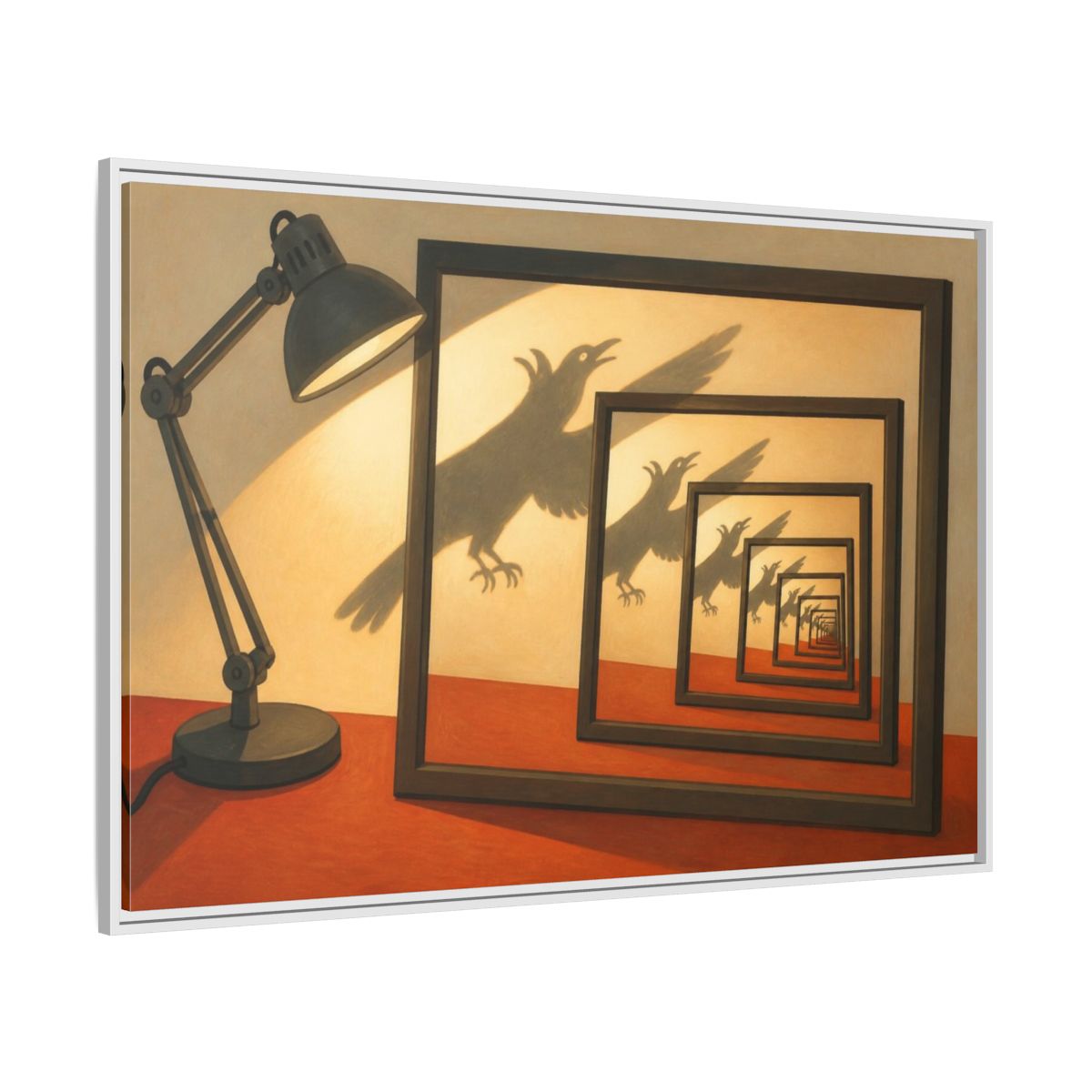 Side Mockup 7. Bird Shadow Illusion shown as framed canvas print