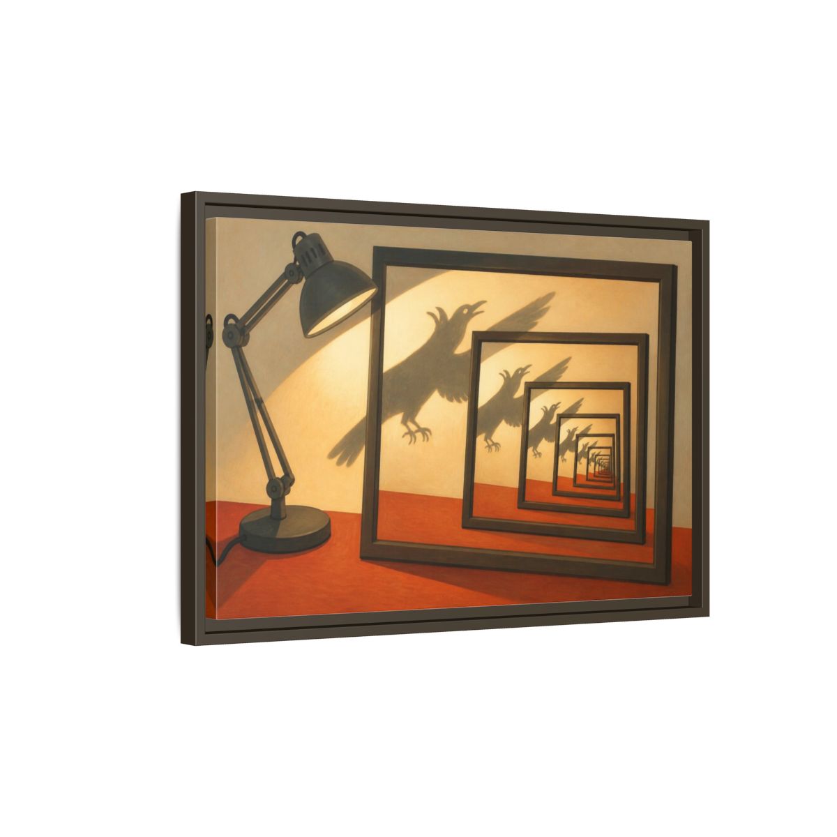Side Mockup 2. Bird Shadow Illusion shown as framed canvas print