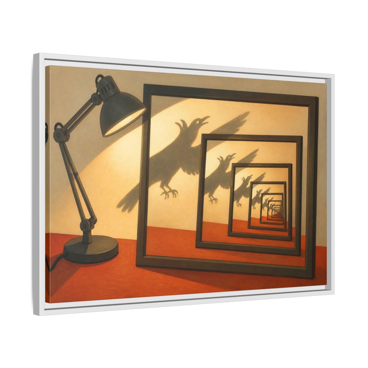 Side Mockup 10. Bird Shadow Illusion shown as framed canvas print