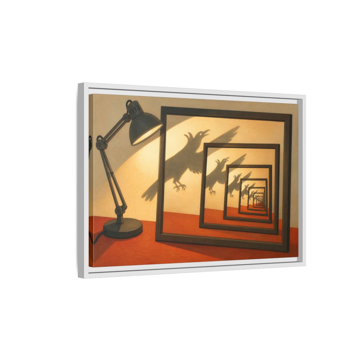 Side Mockup 1. Bird Shadow Illusion shown as framed canvas print