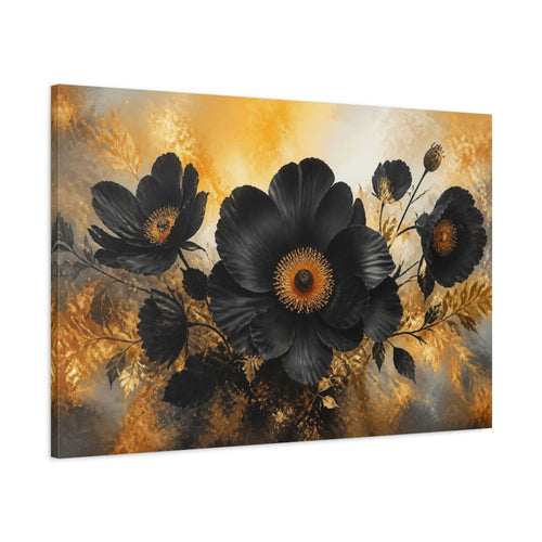 Main Mockup. Black Floral Bloom shown as canvas print
