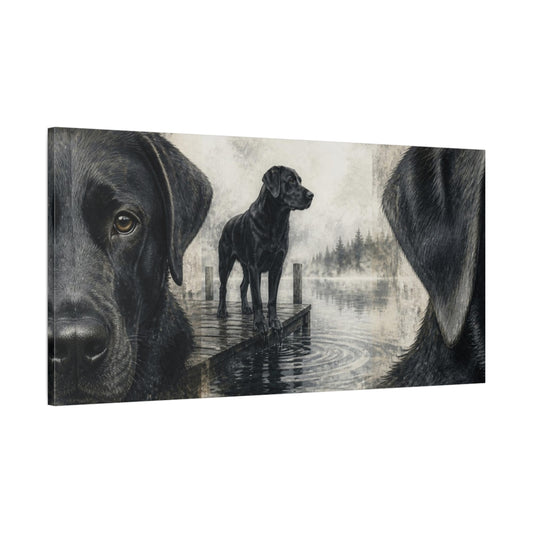 Main Mockup. Black Labrador Pets Dockside shown as canvas print