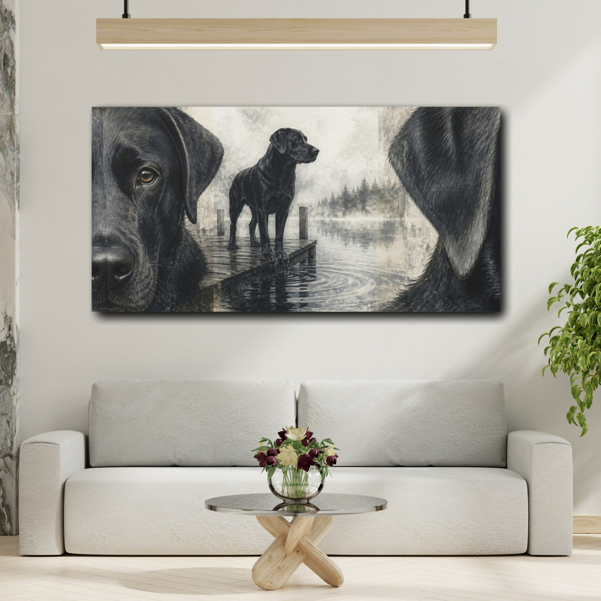 Mockup 2. Black Labrador Pets Dockside shown as canvas print