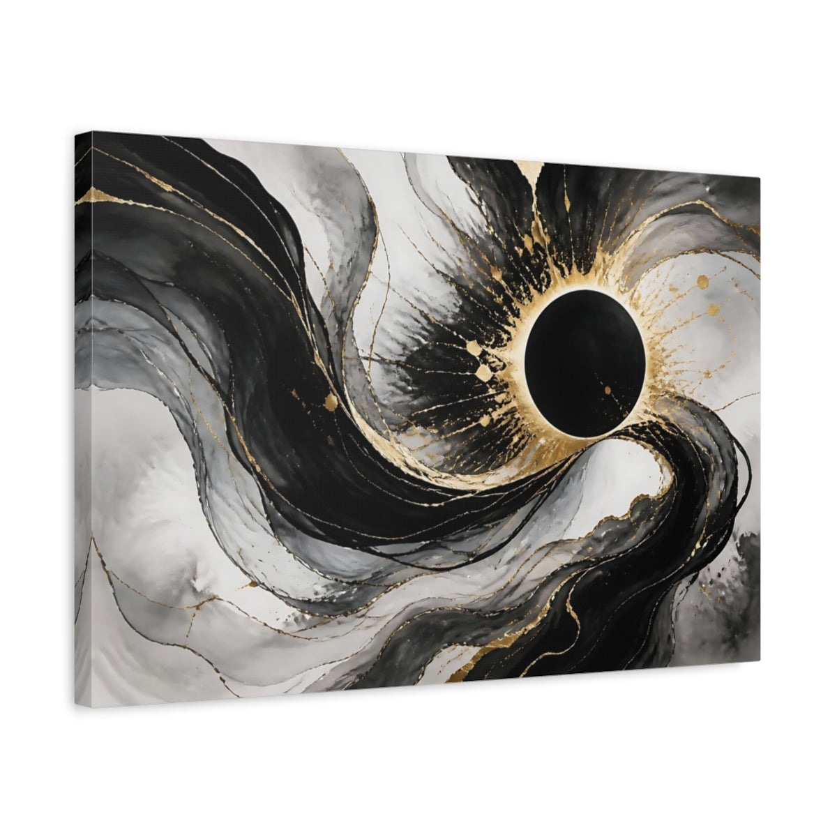 Side Mockup 3. Black Orb Eclipse shown as canvas print