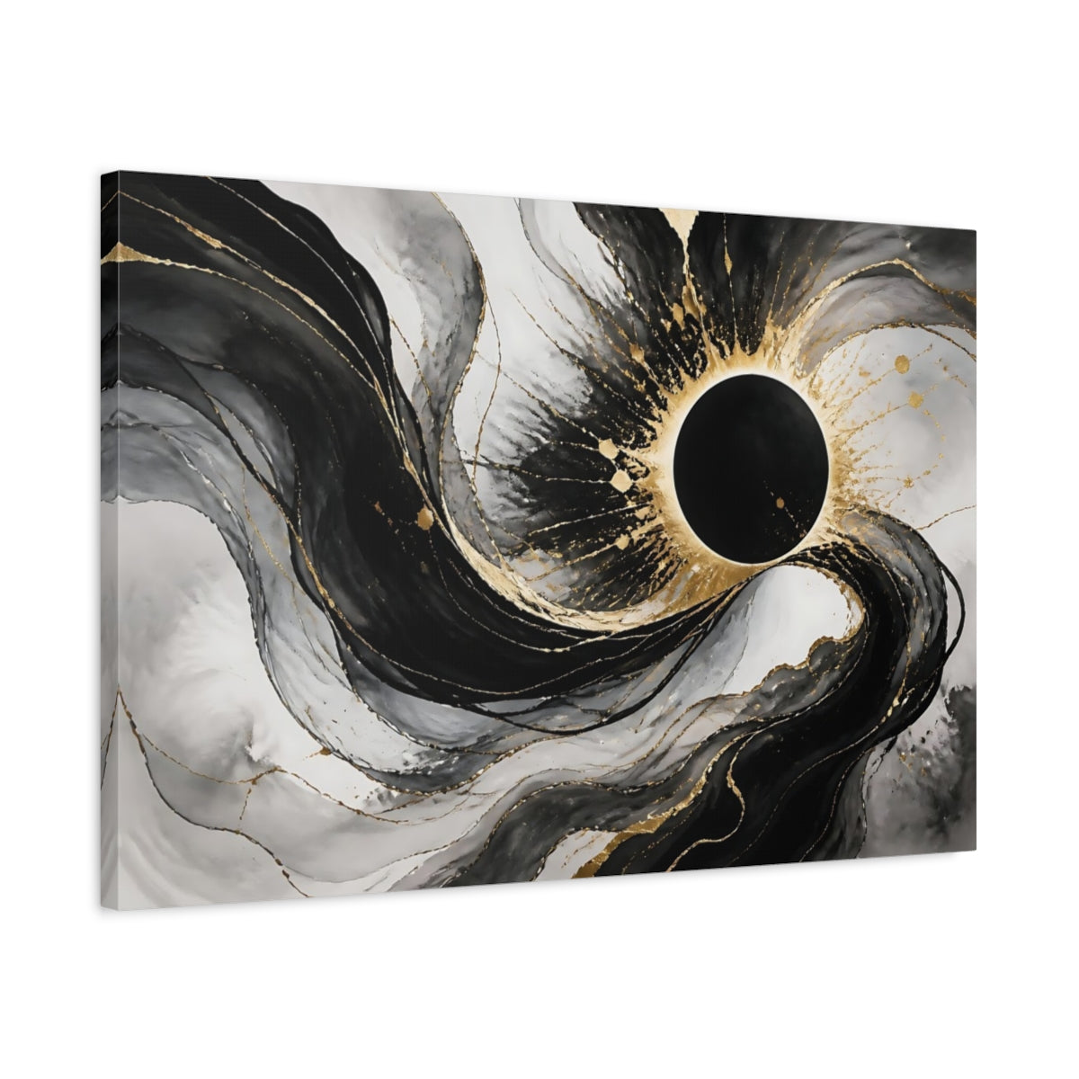 Side Mockup 2. Black Orb Eclipse shown as canvas print