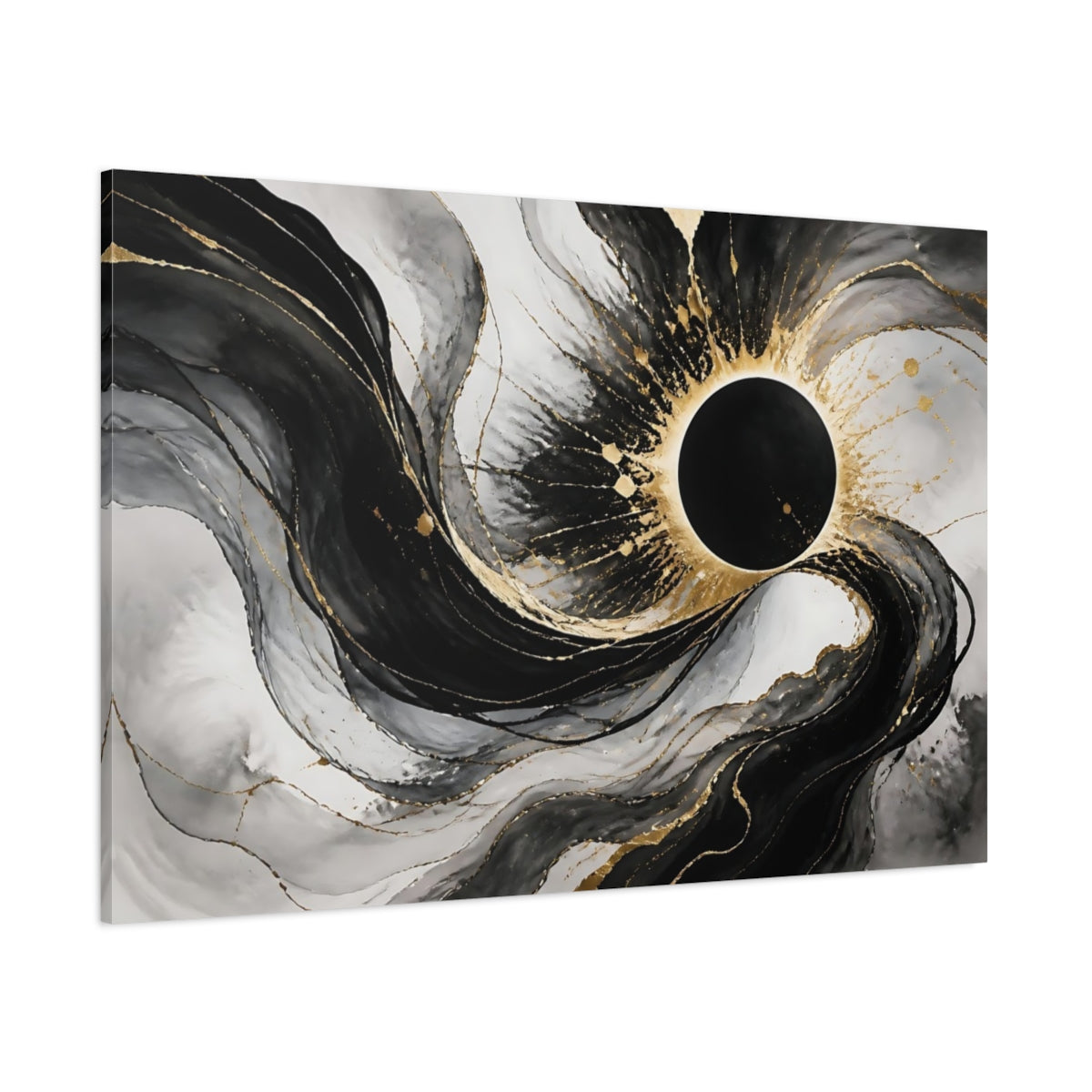 Side Mockup 1. Black Orb Eclipse shown as canvas print
