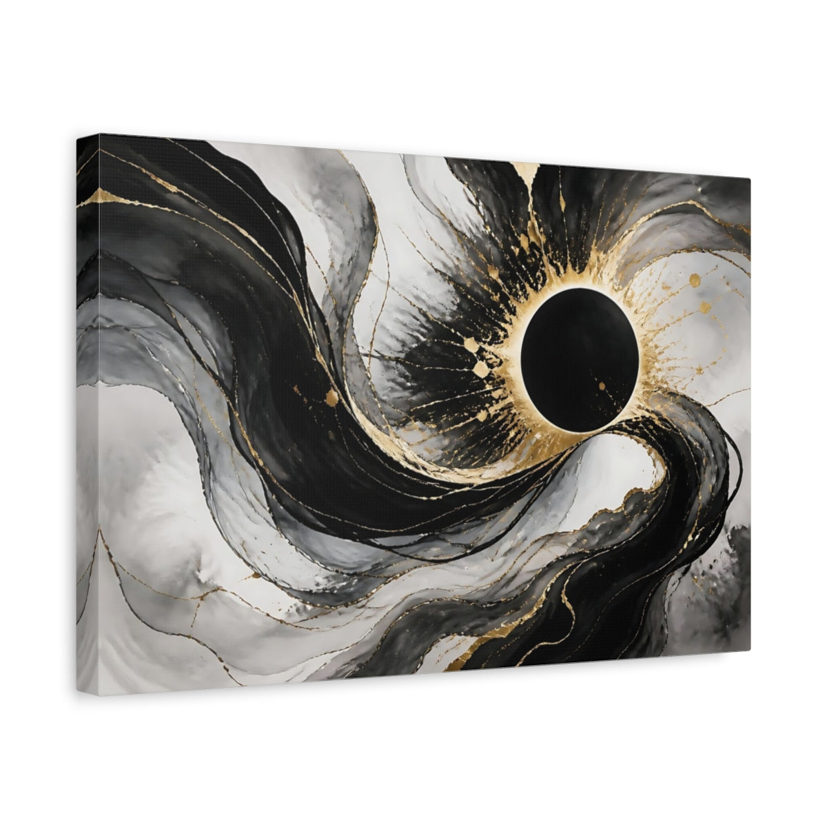 Side Mockup 4. Black Orb Eclipse shown as canvas print