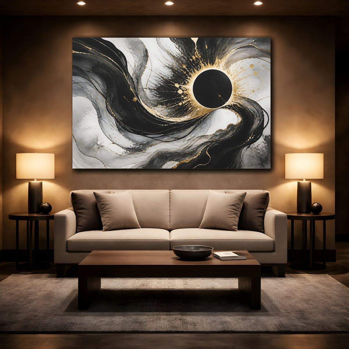Mockup 2. Black Orb Eclipse shown as canvas print