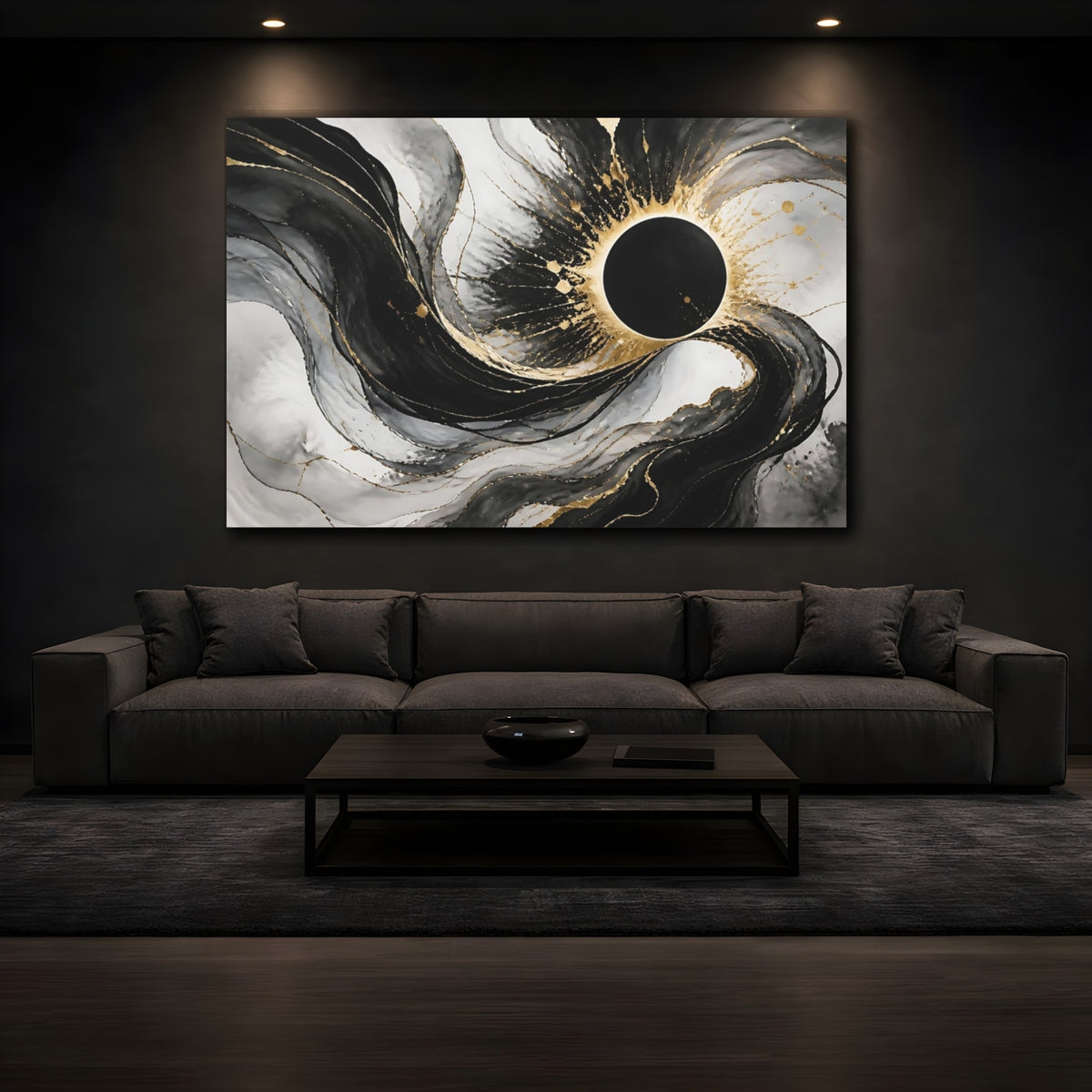 Mockup 3. Black Orb Eclipse shown as canvas print