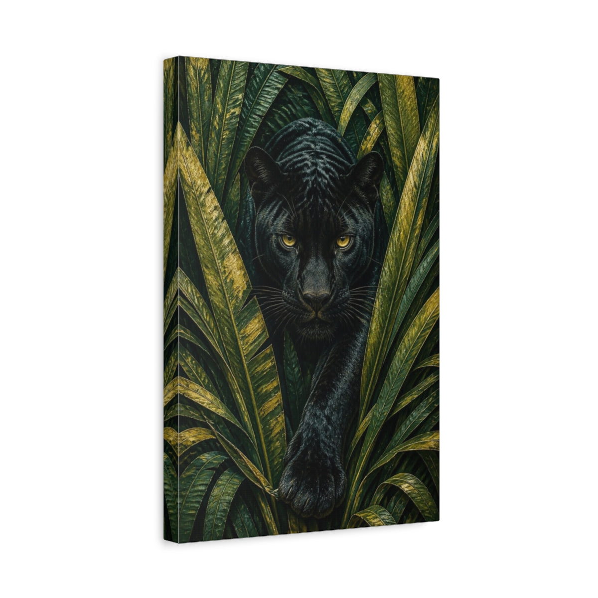 Side Mockup 4. Black Panther Animals Portrait shown as canvas print