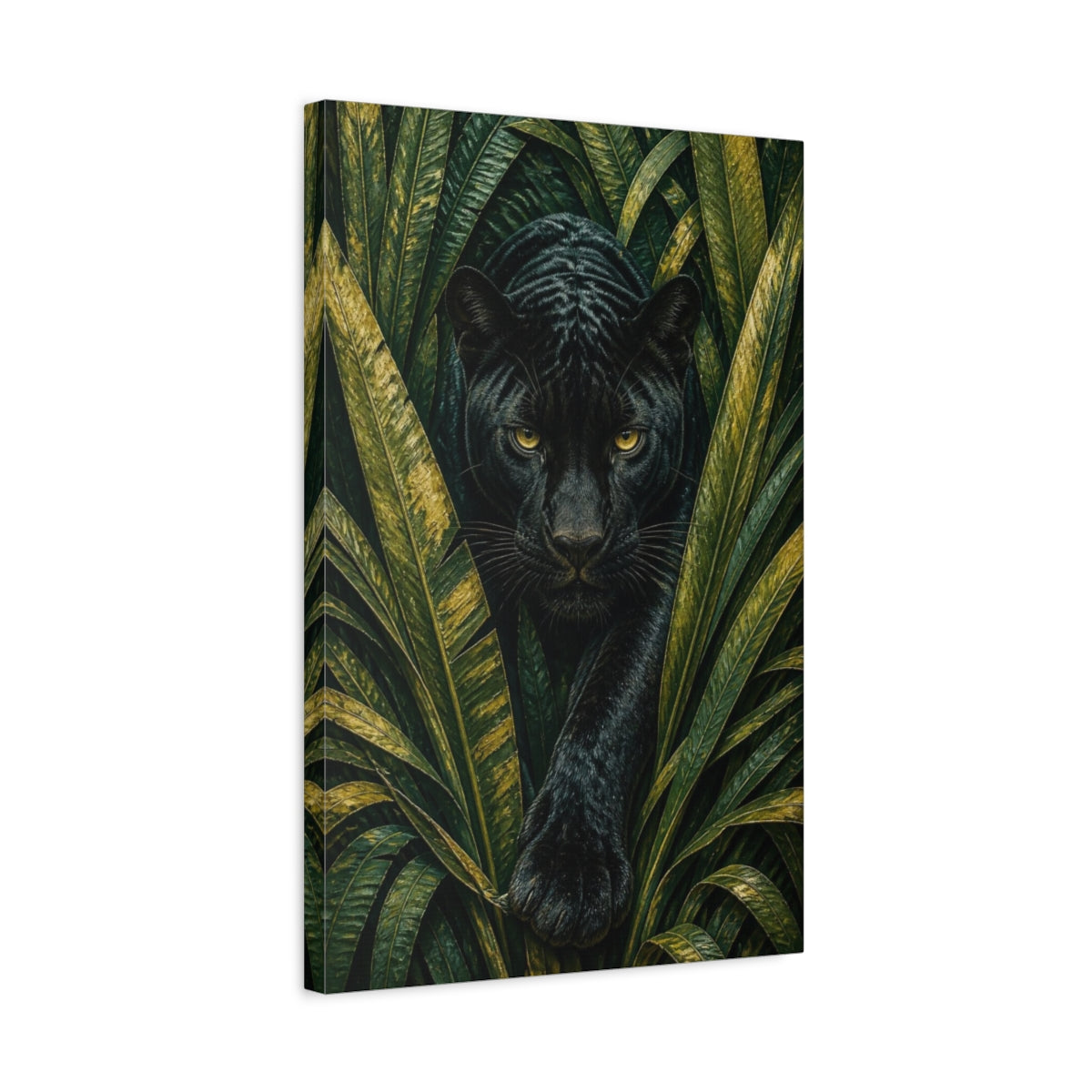 Side Mockup 3. Black Panther Animals Portrait shown as canvas print