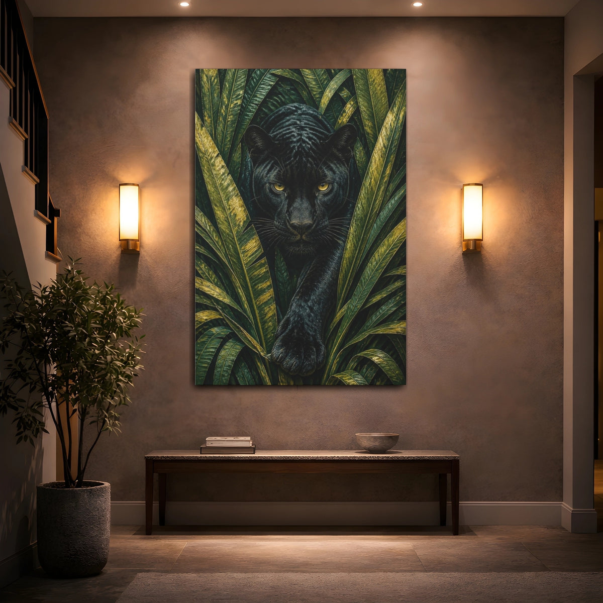 Mockup 2. Black Panther Animals Portrait shown as canvas print