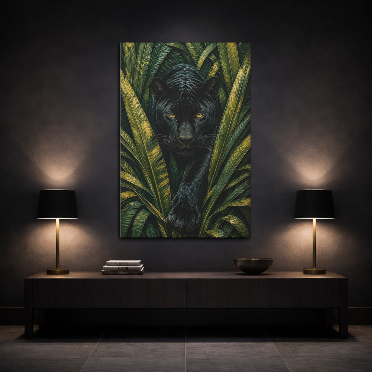 Mockup 3. Black Panther Animals Portrait shown as canvas print
