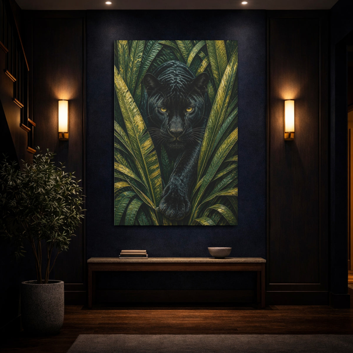 Mockup 4. Black Panther Animals Portrait shown as canvas print
