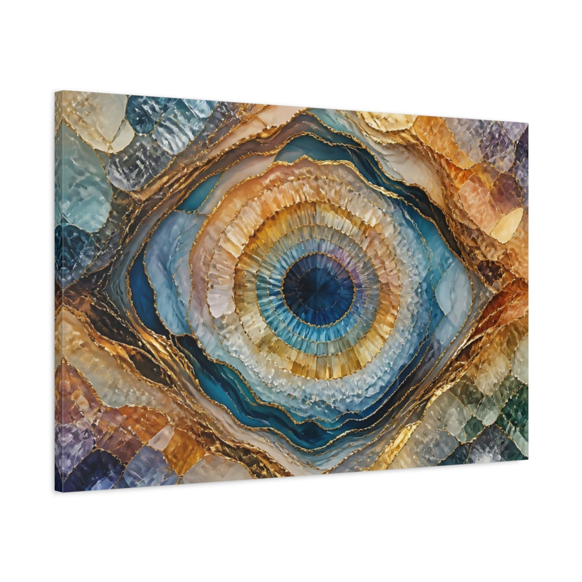 Main Mockup. Blue And Gold Geode shown as canvas print