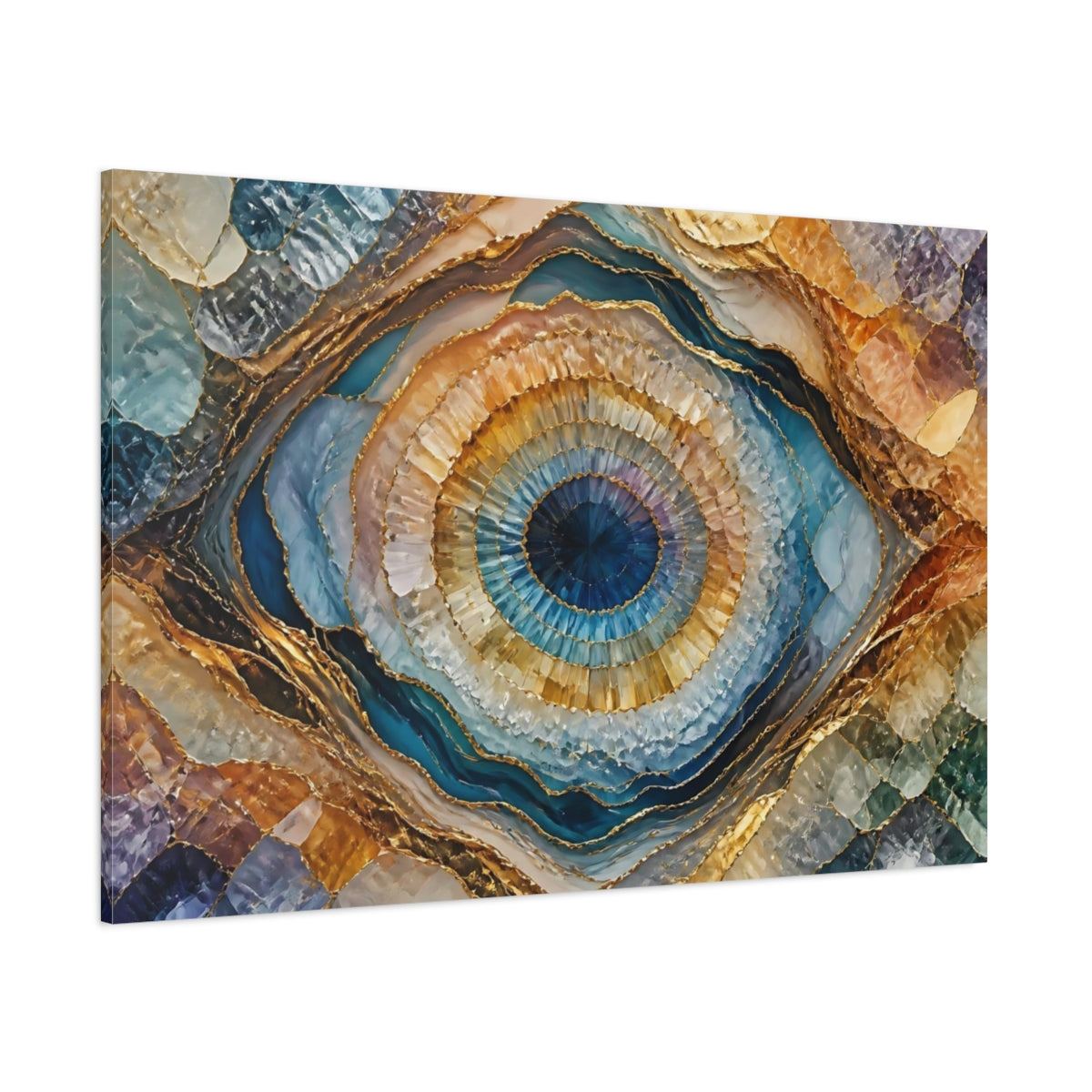 Side Mockup 1. Blue And Gold Geode shown as canvas print