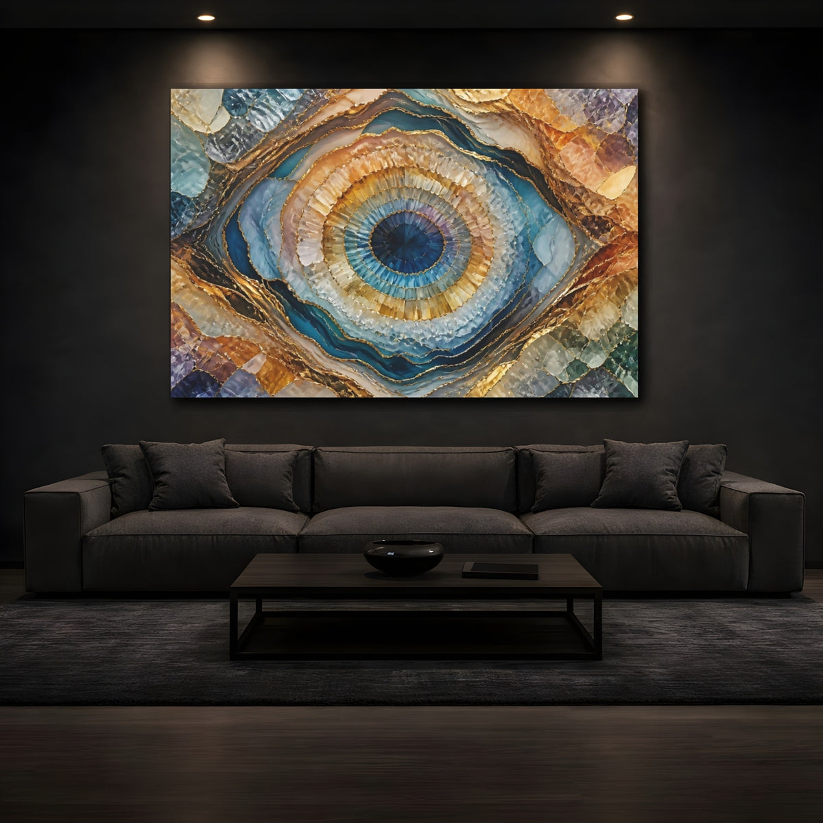 Mockup 3. Blue And Gold Geode shown as canvas print