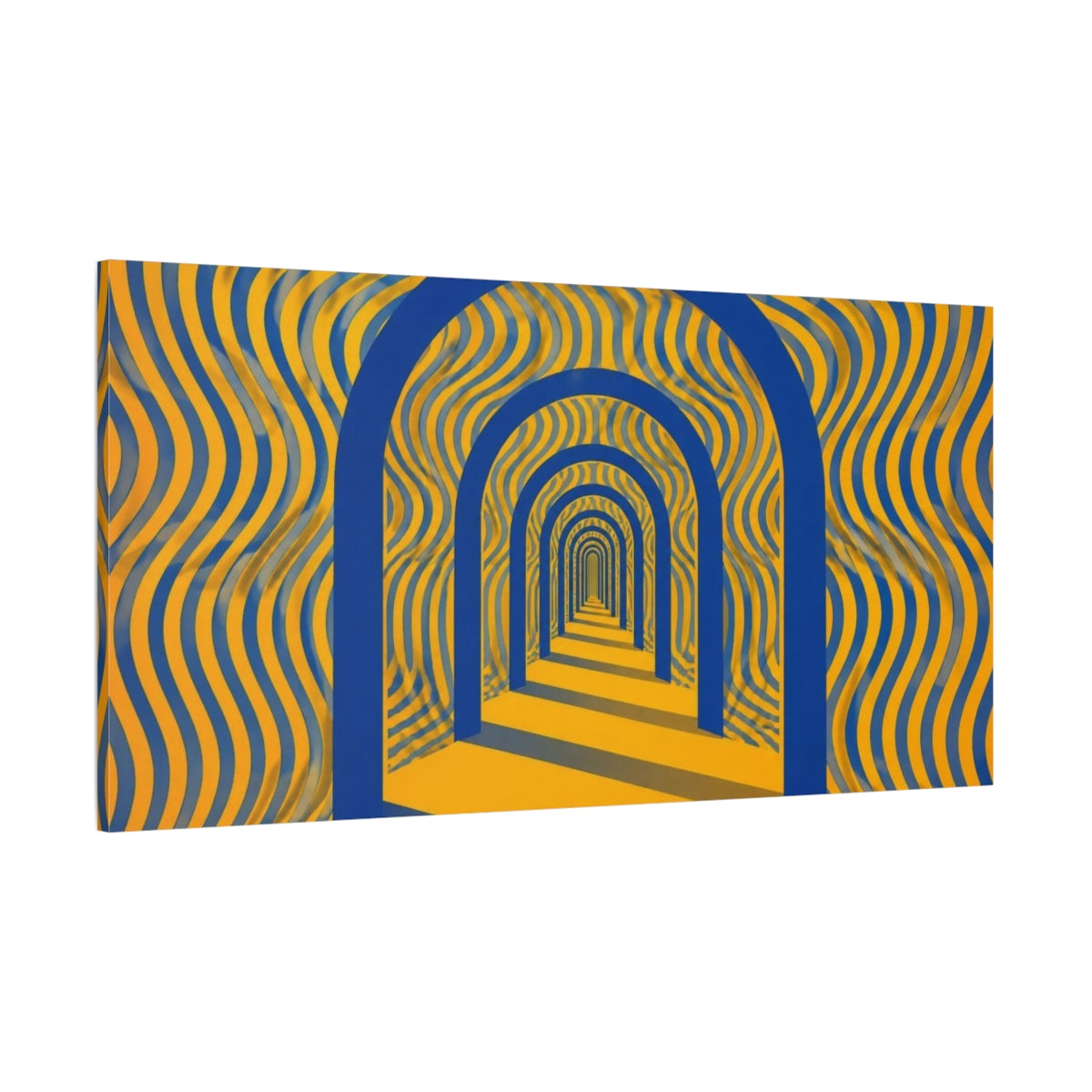 Side Mockup 2. Blue Archway Illusion shown as canvas print