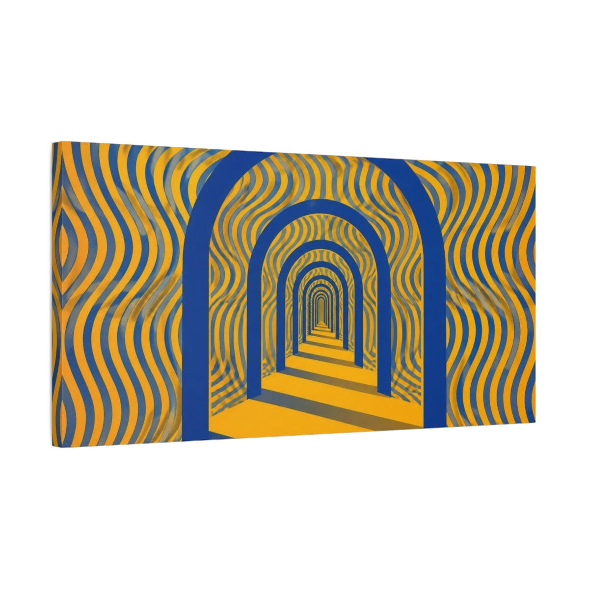 Side Mockup 1. Blue Archway Illusion shown as canvas print