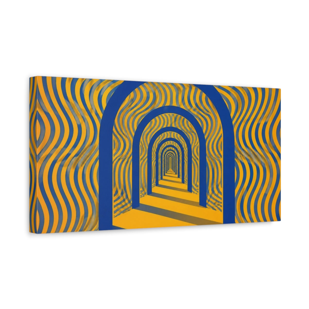 Side Mockup 3. Blue Archway Illusion shown as canvas print