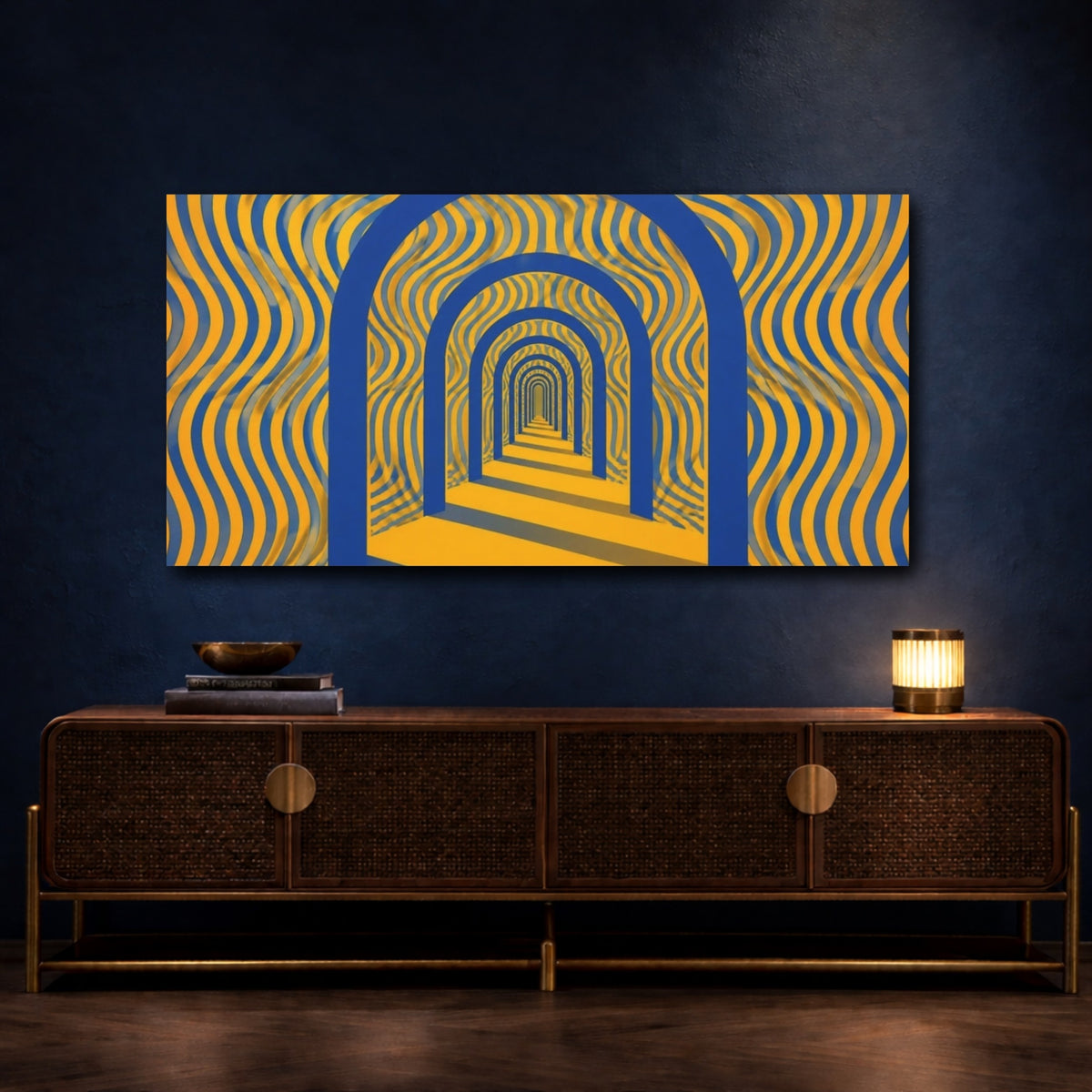 Mockup 4. Blue Archway Illusion shown as canvas print