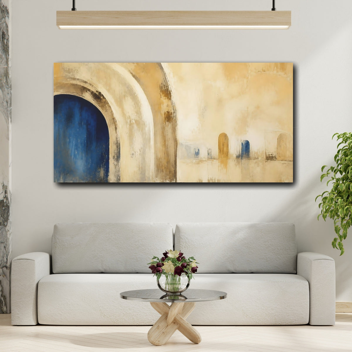 Mockup 2. Blue Archway Study shown as canvas print
