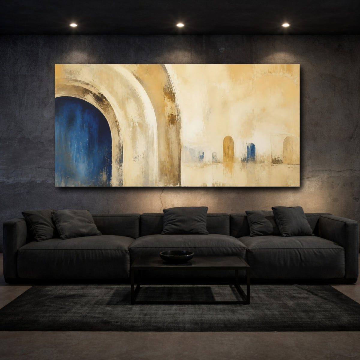 Mockup 3. Blue Archway Study shown as canvas print