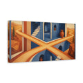 Side Mockup 3. Blue Atrium Illusion shown as canvas print