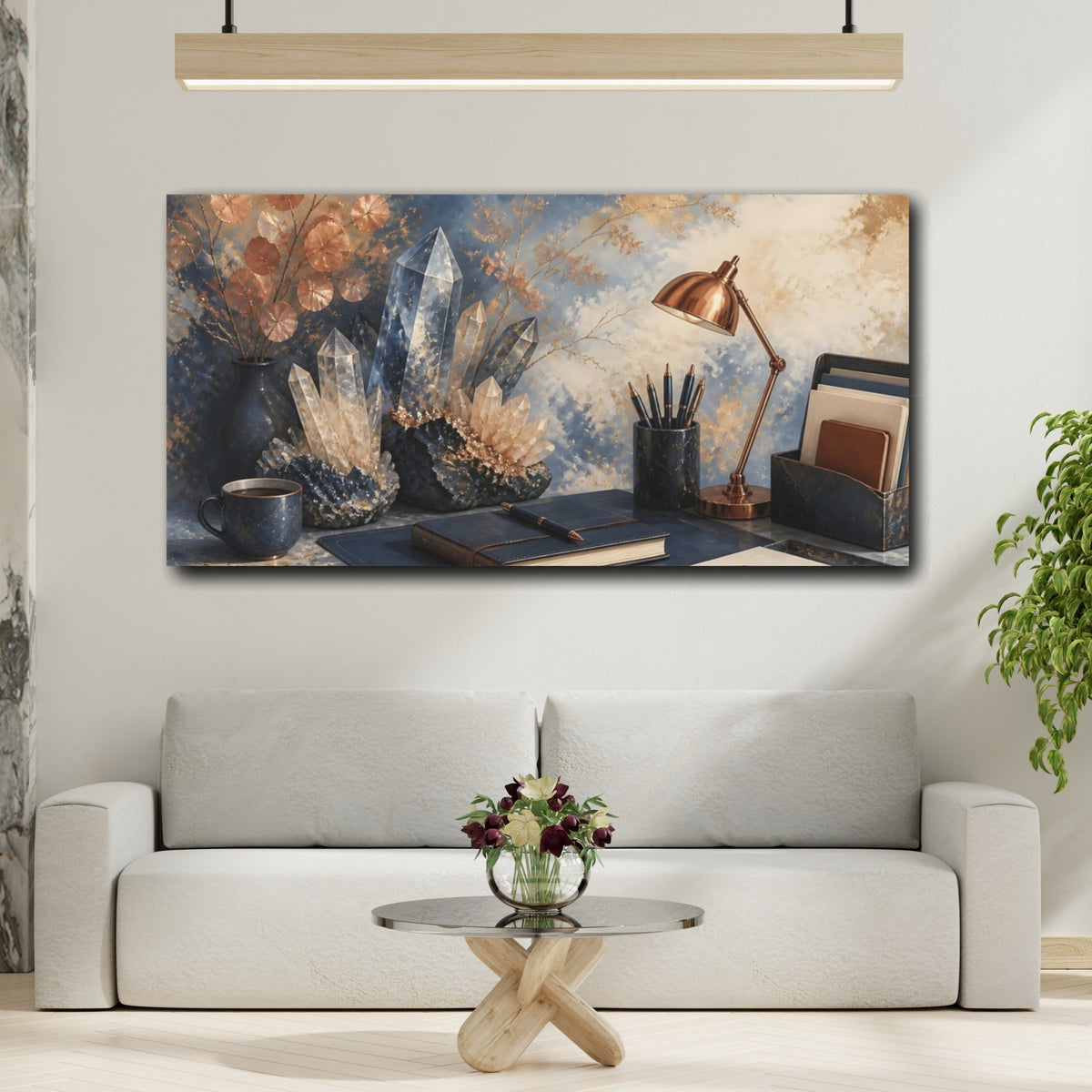 Mockup 2. Blue Crystal Desk Scene shown as canvas print