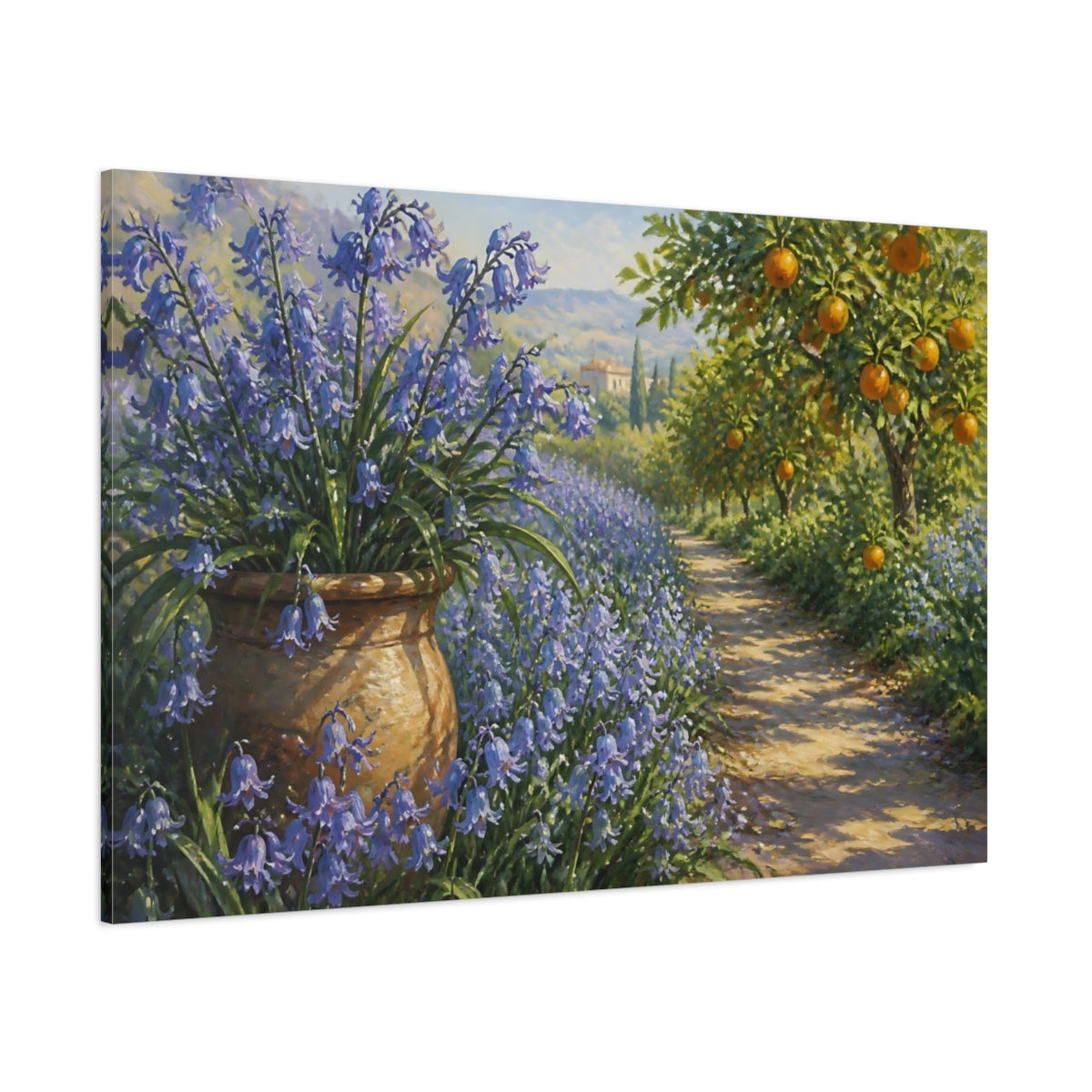 Side Mockup 1. Bluebell Grove Flowers shown as canvas print
