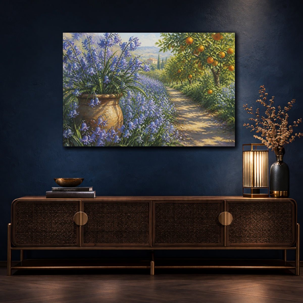 Mockup 4. Bluebell Grove Flowers shown as canvas print