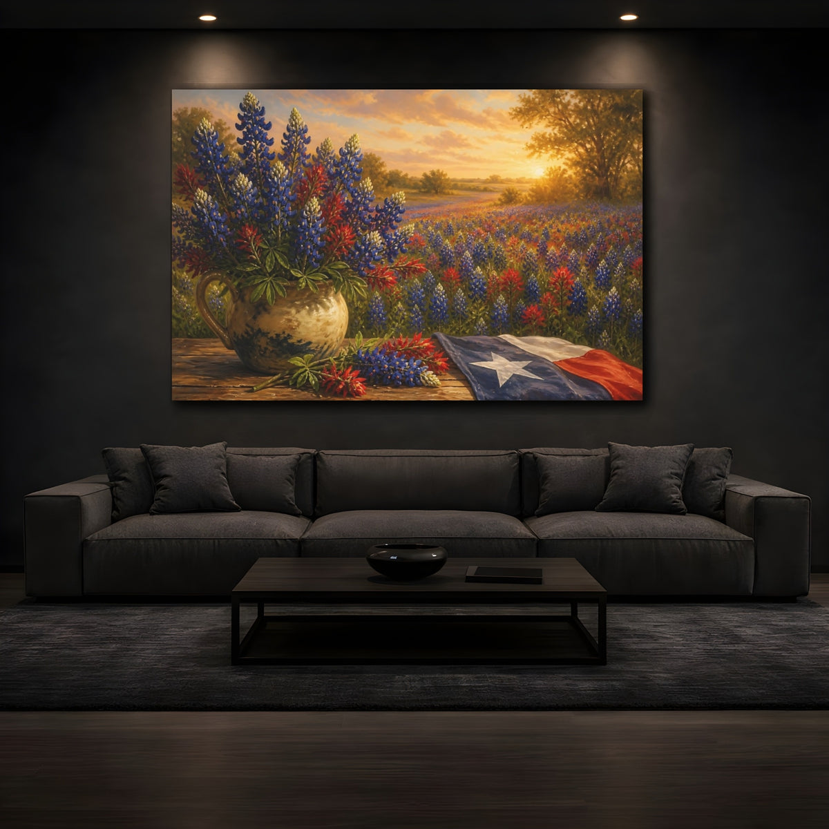 Mockup 3. Bluebonnet Flowers At Sunset shown as canvas print